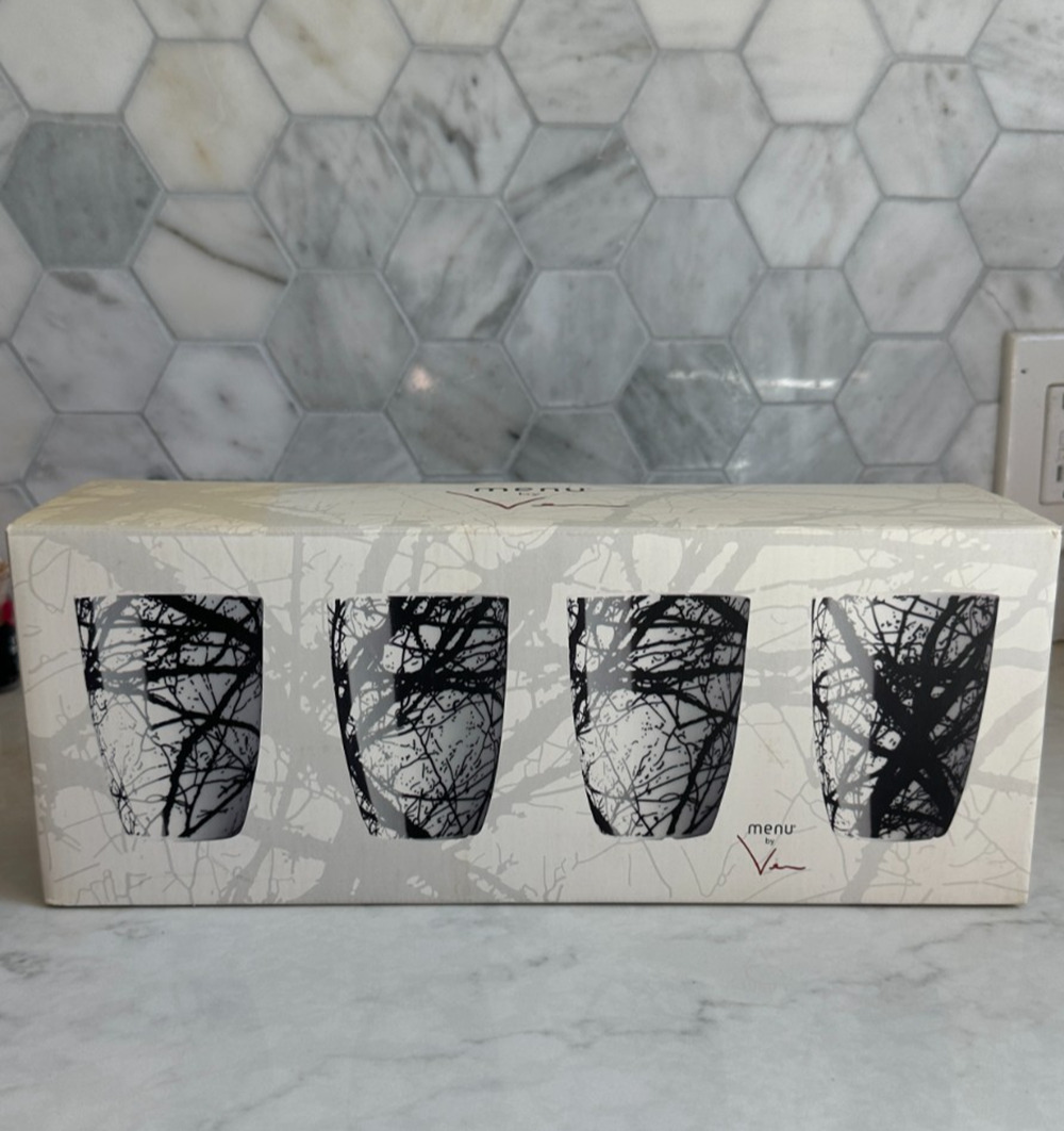 Scandinavian Menu by Vea, Pernille Vea, set of 4 glass cups - black & white art